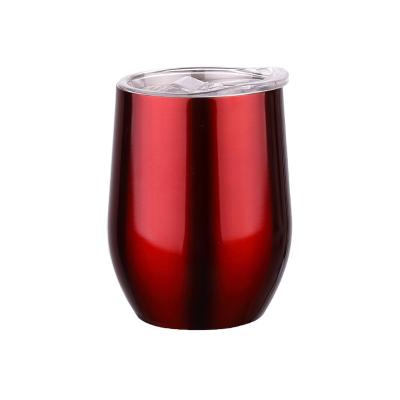 China 12 oz Egg Shaped Travel Stainless Steel Wine Glass Viable Stemless Vacuum Double Wall With Lid for sale