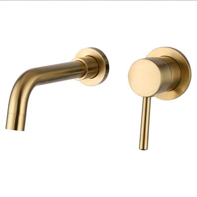 China Wall Mounted Faucets Stainless Steel 2 Hole Metered Basin Faucet, Matt Gold Bathroom Hot and Cold Single Handle Basin Faucet for sale