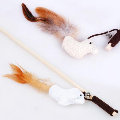 China Main Stick Cat Toy With Bell Teasing Cat Rod Wooden Stick Teasing Cat Viable Cloth Mouse Fish Small for sale