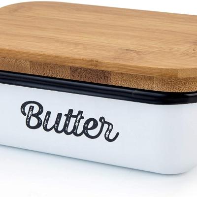 China Sustainable butter dish with bamboo lid for sale