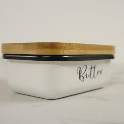 China Sustainable butter dish with bamboo lid for sale