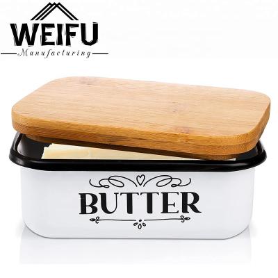 China Sustainable butter dish with bamboo lid for sale