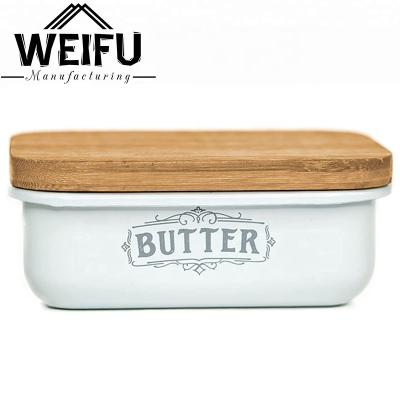 China Sustainable butter dish with bamboo lid for sale