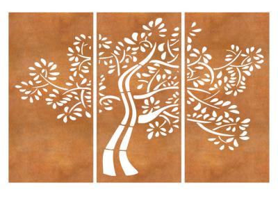 China Corten Steel Garden Wall Hanging Three Screen Panels for sale