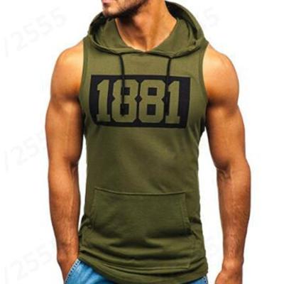 China 2020 Summer Slim Solid Sleeveless Vest Bodybuilding Tops Anti-Wrinkle Men's Casual Tank Hoody Singlet for sale