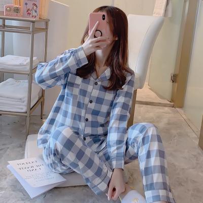 China Women QUICK DRY Pajamas Sets With Long Pants Turn-Down Collar With Button Cute Top+pants Pocket Pajamas Cartoon Pijama for sale