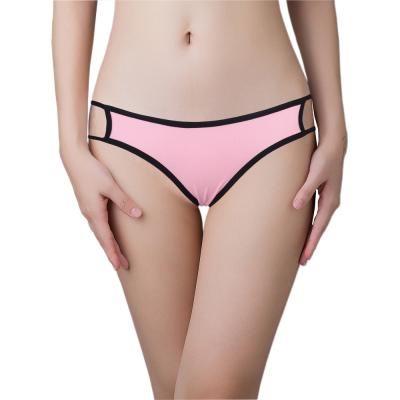 China Antibacterial Custom Logo Women's Solid Color Underwear Cotton Stretch Hollow Breathable Bikini Panties for sale