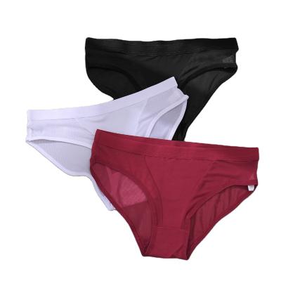 China Custom Women's Low Waist Mesh Solid Color Underwear Cotton Transparent Panties Antibacterial for sale