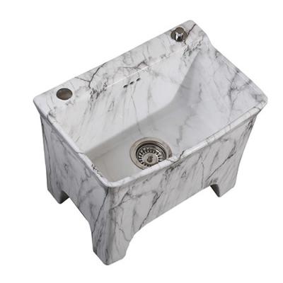 China Modern Marble Pattern High Foot Mop Tub Rectangular Shape Ceramic rapid Sewage Disposal Balcony Mop Pool Standing  Mop pool for sale