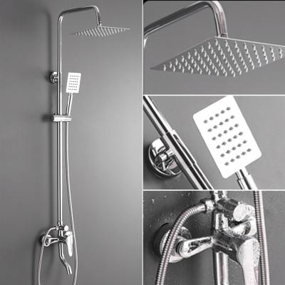 China With Slide Bar Square Sliver Color Pressurized Waterfall Shower Head Bath & Shower Faucets Brass Bathroom Shower Set for sale