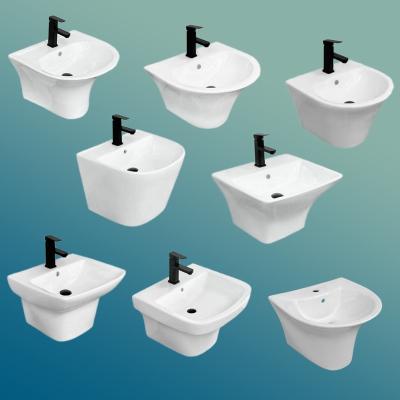 China Industrial Chaozhou factory lavamanos hanging round shape ceramic hand wash basin for bathrooms cheap square wall hung basin for sale