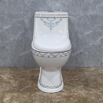 China Dual-Flush Middle East One Piece Wc Toilet Decorate 4 Inch Wash down Strap 250 mm Bathroom Toilet Bowl To Yemen for sale