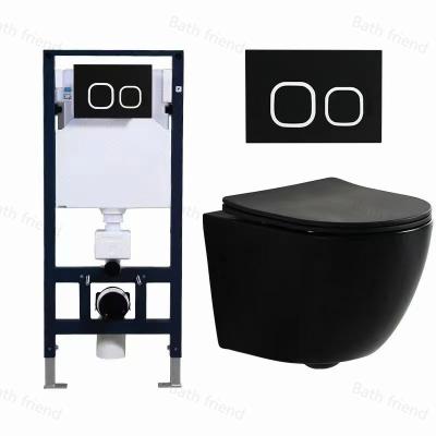 China Concealed Tank Tankless toilet Ceramic WC matt black seating yellow commode RIMLESS TORNADO Hanging wall toilet for sale