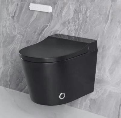 China Concealed Tank Luxury Intelligent Wall Mounted Wc Bidet Wash Air Dry Bathroom Ceramic Black Wall Hung Smart Toilet for sale