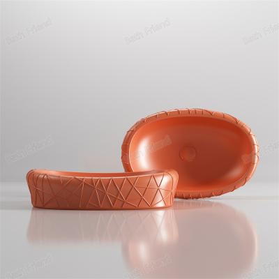 China Modern Modern bathroom furniture oval matte orange color bathroom sinks ceramic sanitary wares table top  bathroom vanity wash basin for sale