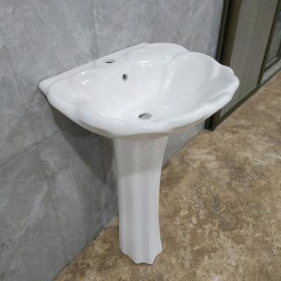 China Traditional Lavabo ceramic free standing basin fashion flower design porcelain bathroom sink set pedestal basin for sale