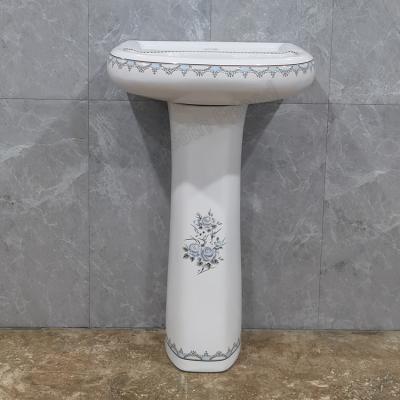 China Modern Decorated Wash Basin Two Piece Freestanding Basin Ceramic Lavabo Bathroom Pedestal Basin To Yemen for sale