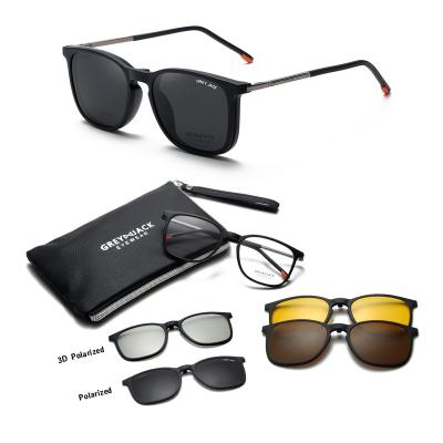 China Fashionable Clip On Sunglasses with Polarized Lens and 3D Lens Rectangle Magnetic Sunglasses for Men 6077 for sale