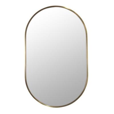 China 900 x 560mm Satin Pill Shape Traditional Brass Stainless Steel Framed Mirror for sale