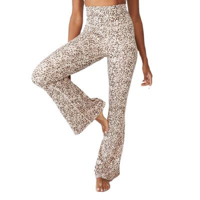 China High Quality Breathable Custom Flare Leopard Pattern Wide Leg Yoga Pants For Women for sale