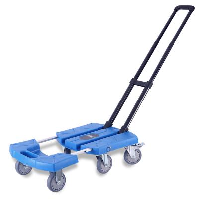 China Storage 300kg heavy-duty rotating wheel portable plastic platform handcart folding luggage cart for sale