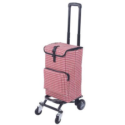 China Storage Metal four wheel stainless steel hand luggage cart Portable folding shopping cart&cart for sale