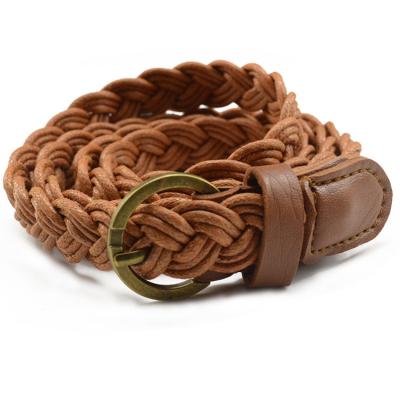 China Adult Decoration Fashion Retro Female Braided Thin Waist PU Leather Pin Buckle Women Woven Belt for sale