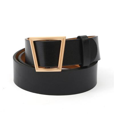 China Female Adult Metal Fashion PU Women Black Leather Belt Big Gold For Jeans for sale