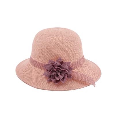 China New Stylish Wholesale High Quality Folding Straw Bucket Hat For Women With Flower for sale