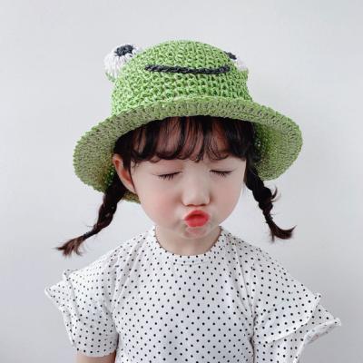 China OEM Cute Custom Crochet Frog Bucket Hat Cartoon Pop Kids Straw Hat for sale