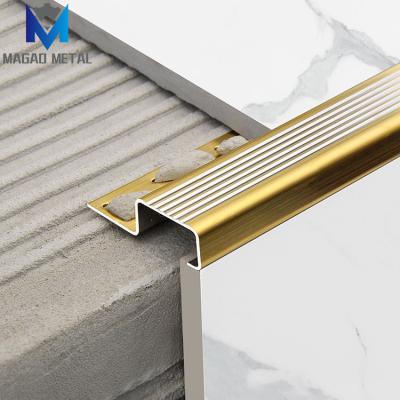 China Free Sample Modern Gold Stair Nosing Trim 304 316 Stainless Steel Tile Anti Slip Strip For Stair Flooring for sale