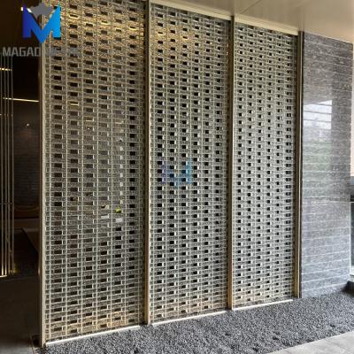 China Durable Crystal Glass Block Stainless Steel Frame Wall Divide Screen and Outdoor Building Decorative Glass Room Dividers for sale