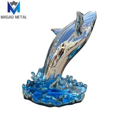 China Dolphin Art Decorative Sculpture Europe 304 Mirror Stainless Steel Waterfall Sculpture Fish Manufacture for sale