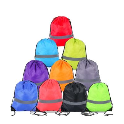 China Waterproof Custom Logo 190T Polyester Colorful Shopping Drawstring Bag / Gym Foldable Nylon Drawstring Bag for sale