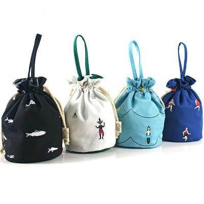 China Pocket Pull Rope Handle Canvas Drawstring Bag Cartoon Group On The Rope Bag Mobile Phone Bag Storage Reticle for sale