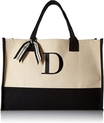 China Fashion Classic Black and White Initial Canvas Tote Bag for sale