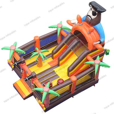 China Outdoor Environmental Protection Palm Slide Large Pirate Ship Bounce Inflatable Trampoline With Enclosure for sale