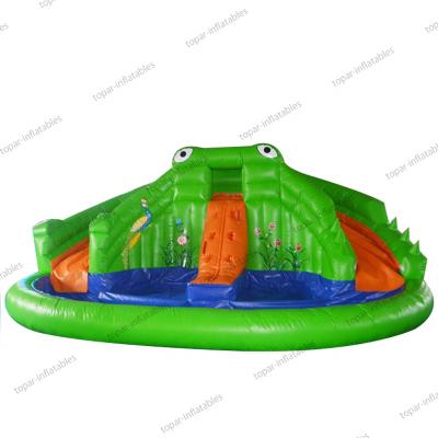 China 2021 hot sale environmental protection cheap child frog inflatable commercial water slide with swimming pool for sale