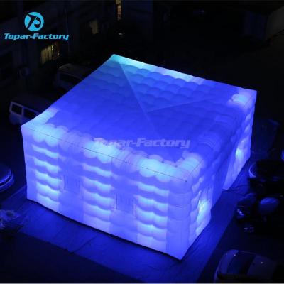 China Environmental Protection Goods Lighting Inflatable Outdoor Bar Party Cube Clear Event Big Tent For Sale With Led Light for sale