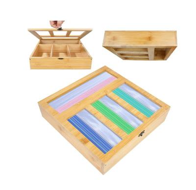 China Sustainable Bamboo Drawer Bag Storage Ziplock Organizer Wooden Food Storage Bag Organizer Ziplock Holders for sale