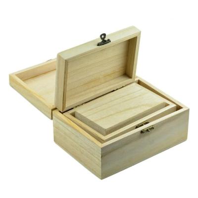 China Classic Handmade Unfinished Wooden Home Storage Box Wooden Jewelry Box Treasure Chest Treasure Chest Box With Hinged Lid for sale