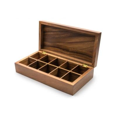 China Dark Brown Wooden Tea Box Double Tea Box Acacia Wood Tea Storage Organizer High Quality Handmade for sale