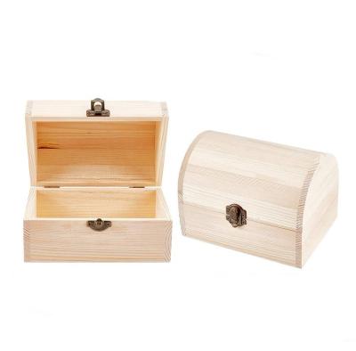 China Europe 4 Pcs Wooden Box Treasure Chest Unpainted Wooden Box With Arched Hinged Lid Front Clasp Wood Storage Box for sale