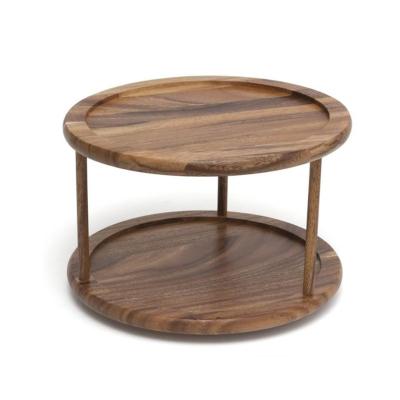 China High Quality Custom Double Tier Logo Rustic 10 Inch Acacia Tower Durable Table Storage Wood Rack for sale