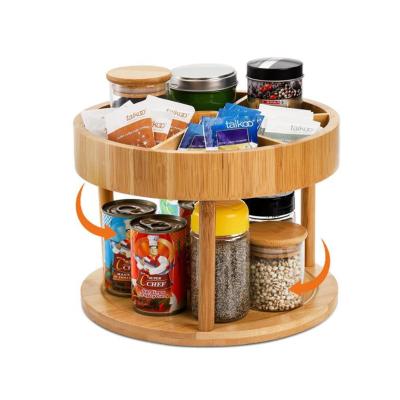 China Lazy Susan Divided Organizer Turntable Kitchen 2 Tier Lazy Bamboo Storage Spice Rack Rotating Turntable for sale