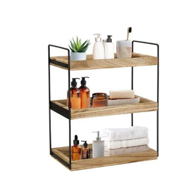 China Wooden 3 Tier Bathroom Countertop Organizer Counter Standing Cosmetic Stand Kitchen Wooden Spice Rack for sale