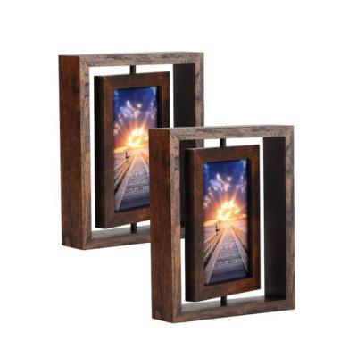 China Environmentally Friendly Rustic Home Decor Brown Rotating Picture Frames Table Display Floating Wooden Photo Frame for sale