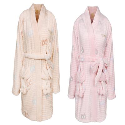 China Girls Stripe Super Soft Sleepwear Autumn Winter Fleece Bathrobe Women Thermal Coral Flannel Bathrobe Shorts for sale