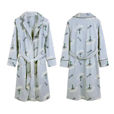 China Autumn Bathrobe Cotton Sleepwear Fleece Fashion Women Thermal Blue Thick Coral Long Robe Printed Bathrobe for sale