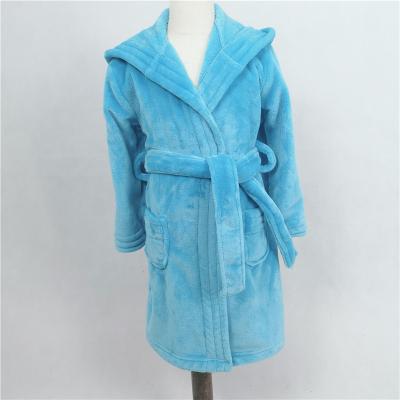 China High Grade Comfy Solid Color Turquoise Flannel Kids Bathrobe Coral Fleece Thermal Bathrobe For Kids for sale